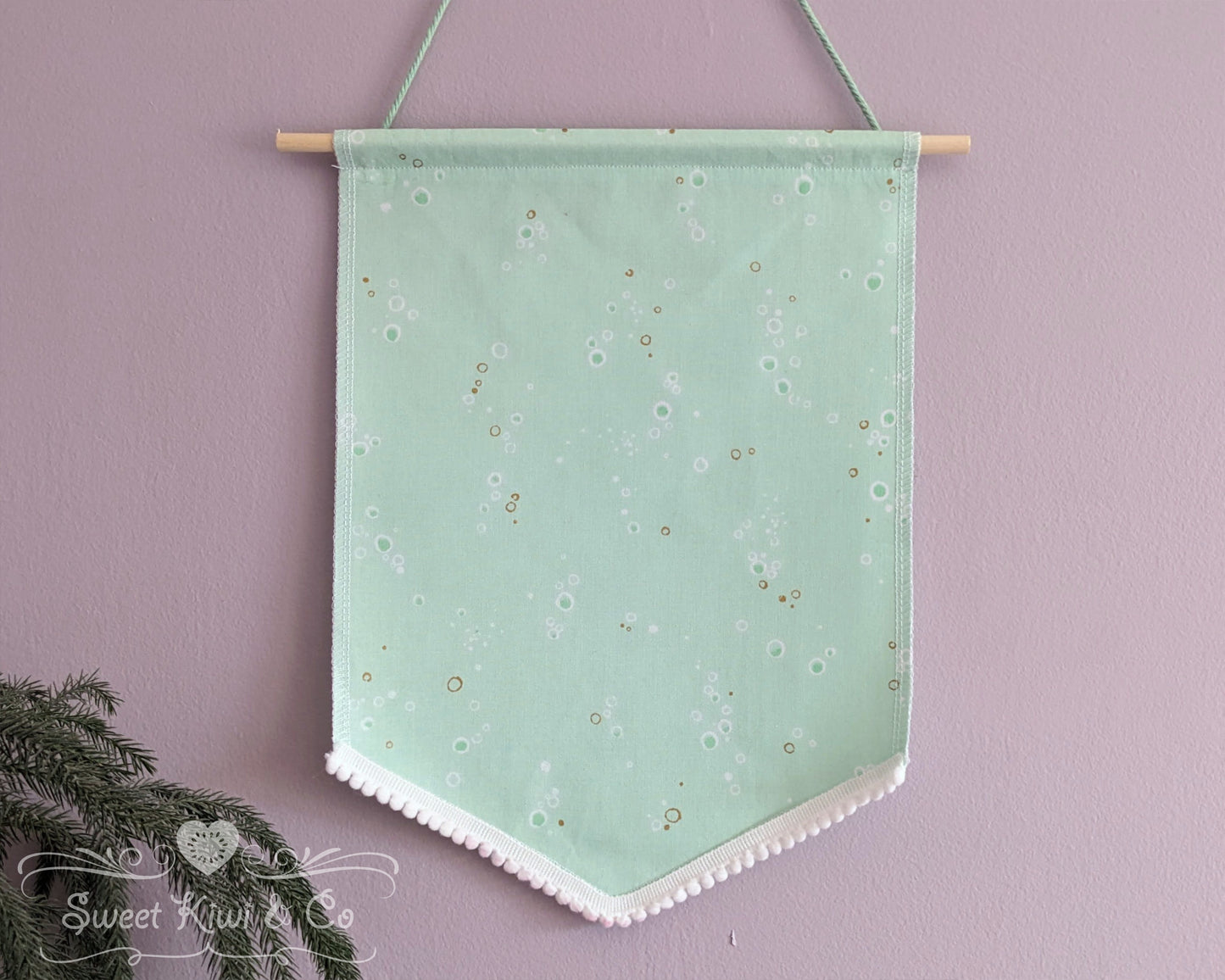 Pastel Bubbles- Fabric Pin Banner Display with Pompom Trim