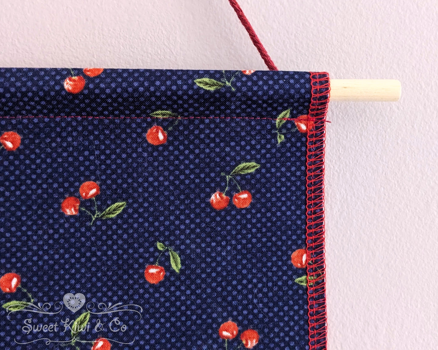 Vintage Cherry - Fabric Pin Banner Display with Pompom Trim