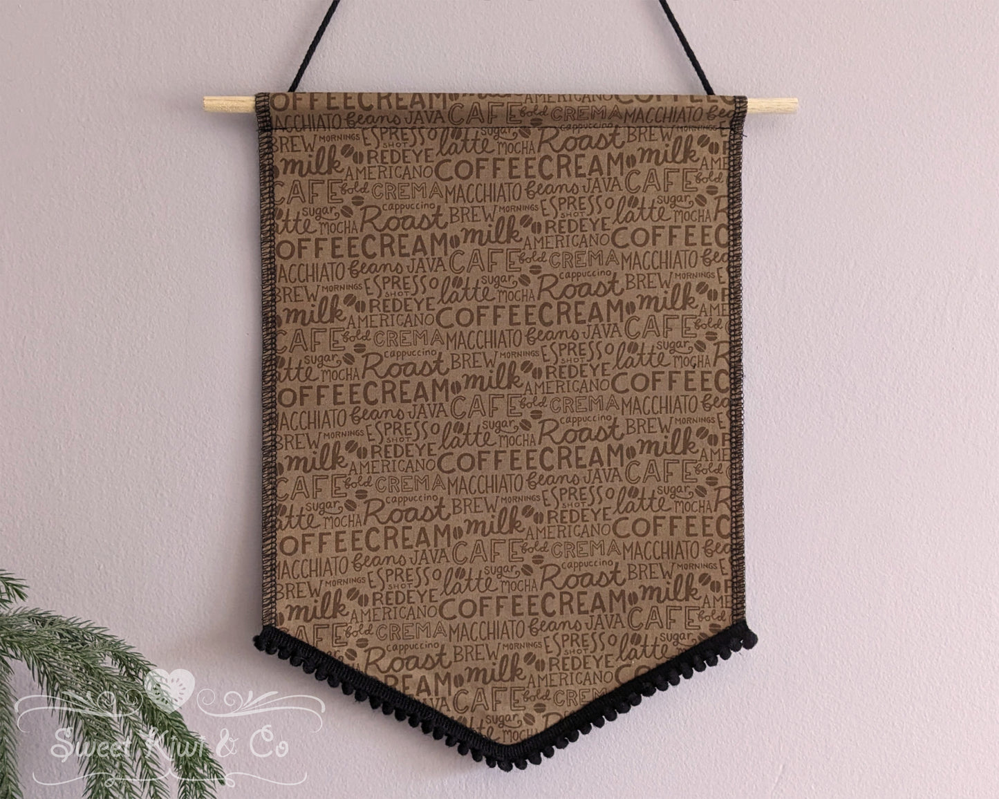 Coffee Lovers - Fabric Pin Banner Display with Pompom Trim