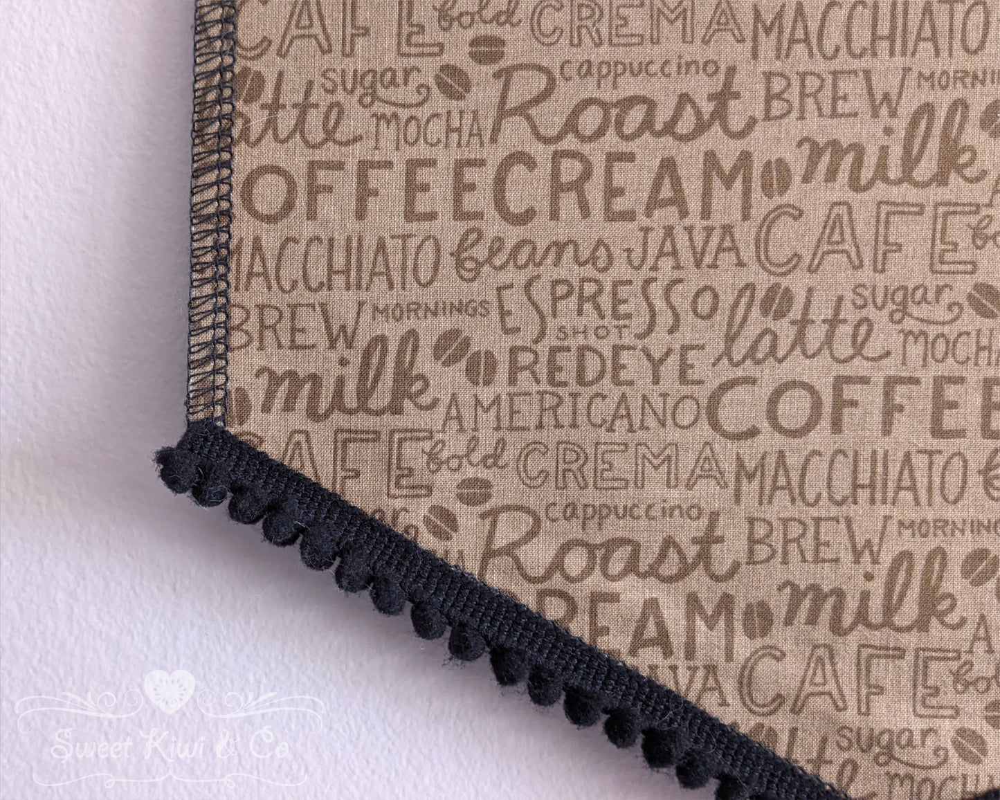 Coffee Lovers - Fabric Pin Banner Display with Pompom Trim