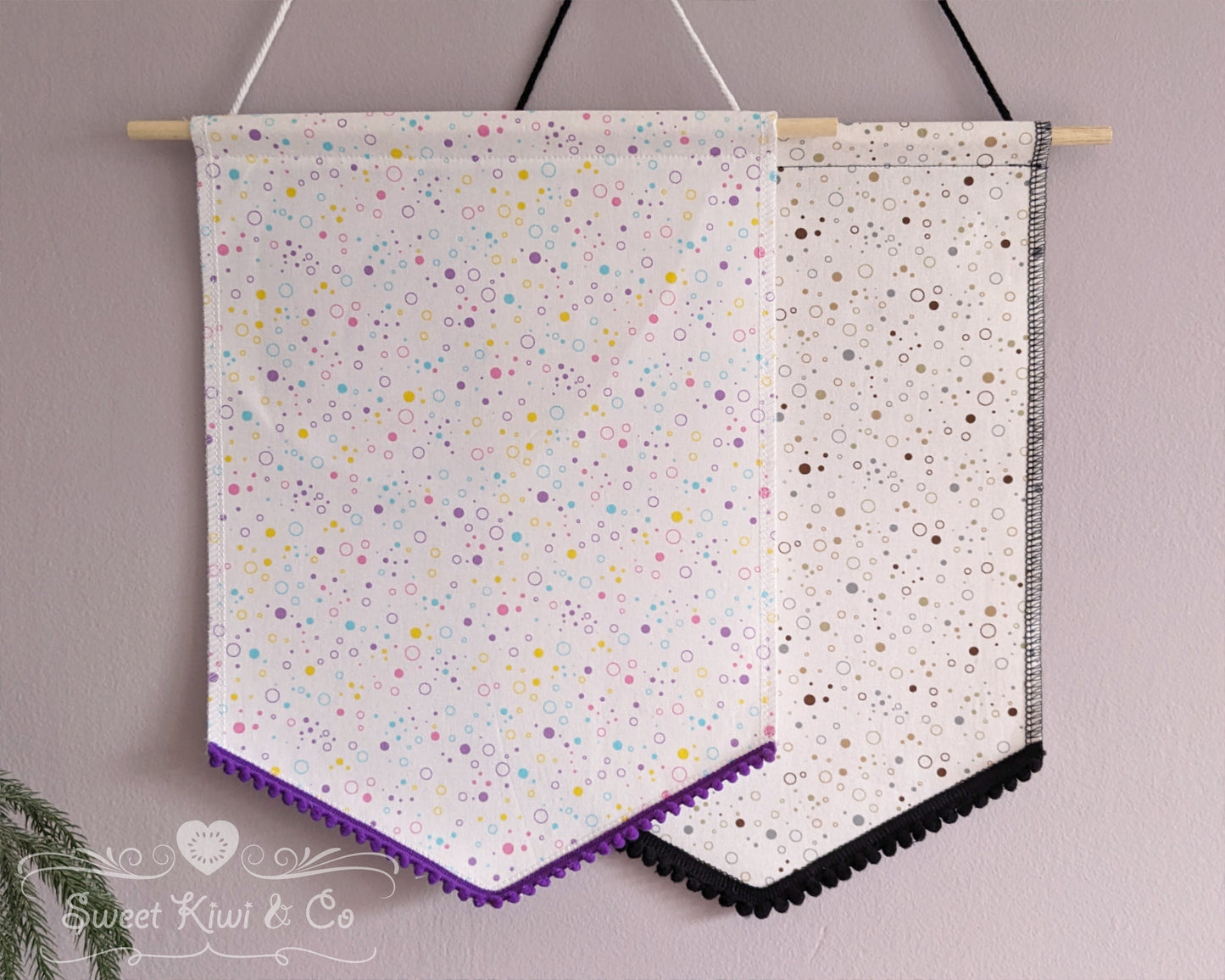 Dots and Confetti - Fabric Pin Banner Display with Pompom Trim