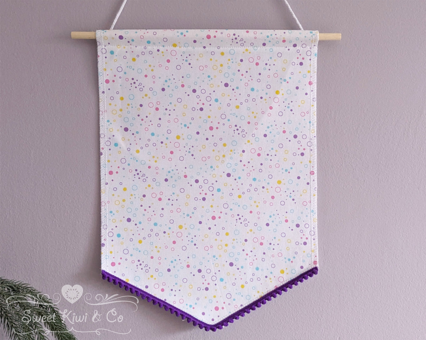 Dots and Confetti - Fabric Pin Banner Display with Pompom Trim