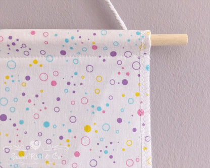 Dots and Confetti - Fabric Pin Banner Display with Pompom Trim