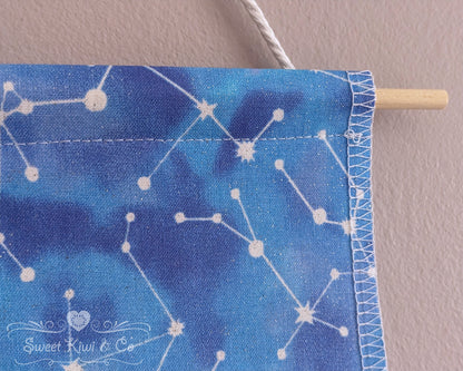 Sparkly Constellations - Fabric Pin Banner Display with Pompom Trim