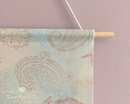 Cottage Birds - Fabric Pin Banner Display with Pompom Trim