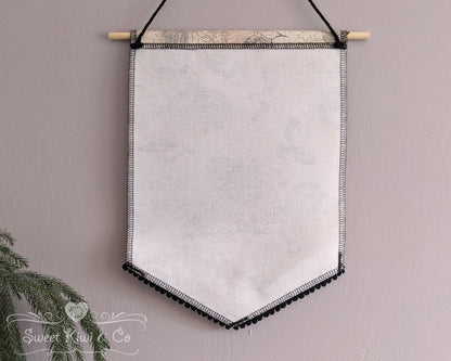 Cottage Birds - Fabric Pin Banner Display with Pompom Trim