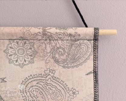 Cottage Birds - Fabric Pin Banner Display with Pompom Trim