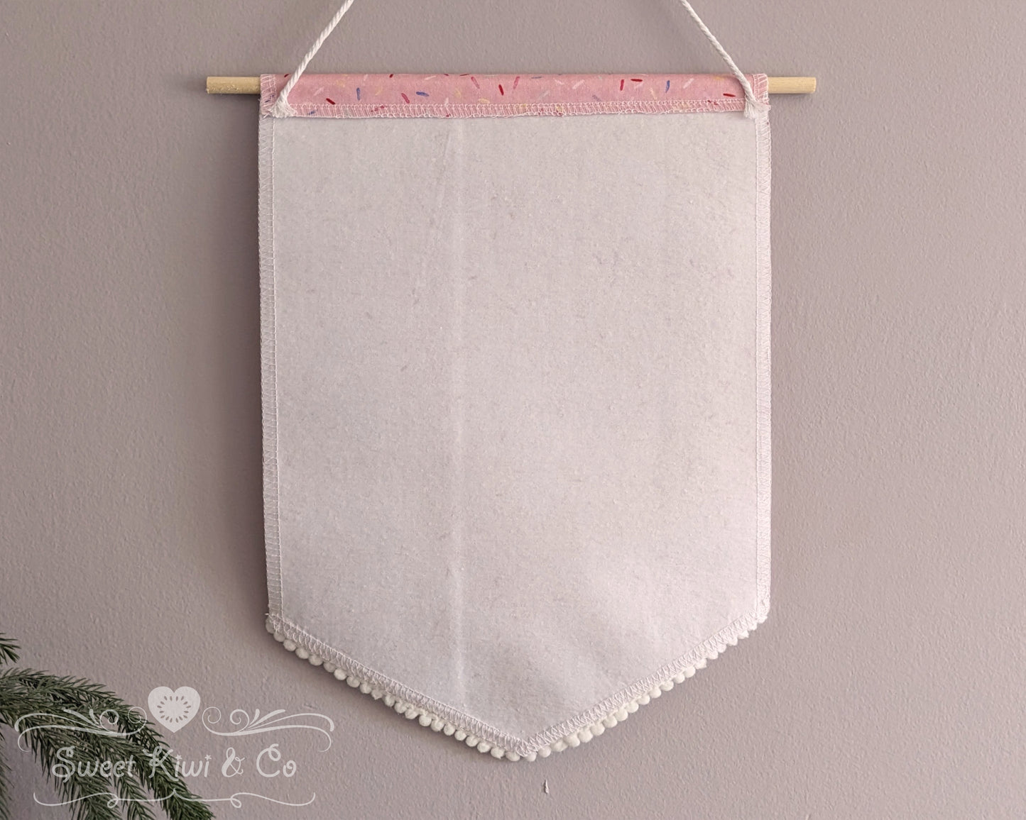 Pink Cupcake Sprinkles - Fabric Pin Banner Display with Pompom Trim