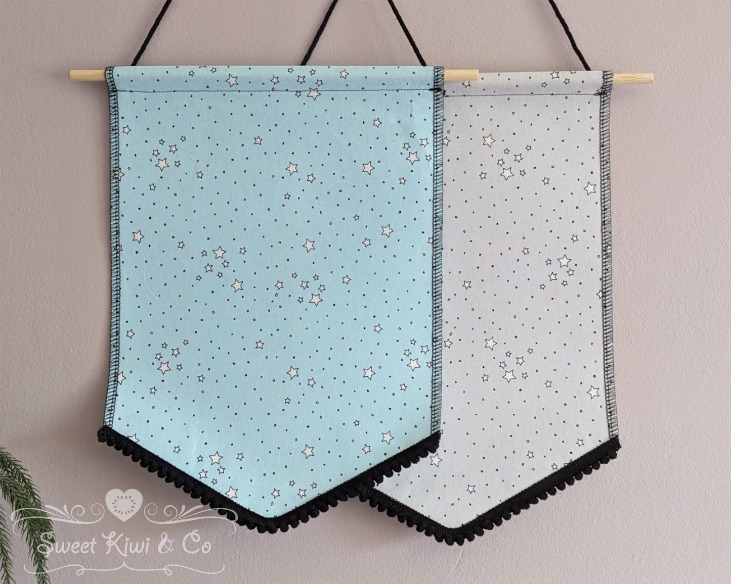 Dreamy Pastel Stars - Fabric Pin Banner Display with Pompom Trim