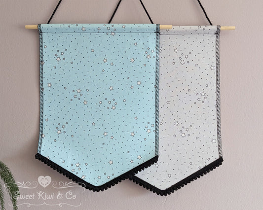 Dreamy Pastel Stars - Fabric Pin Banner Display with Pompom Trim