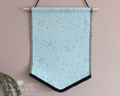 Dreamy Pastel Stars - Fabric Pin Banner Display with Pompom Trim