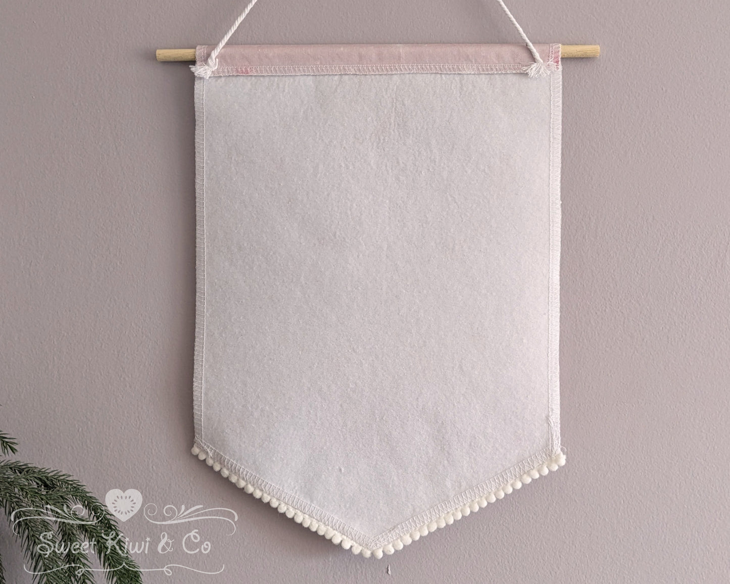 Cottage Fairy Garden - Fabric Pin Banner Display with Pompom Trim