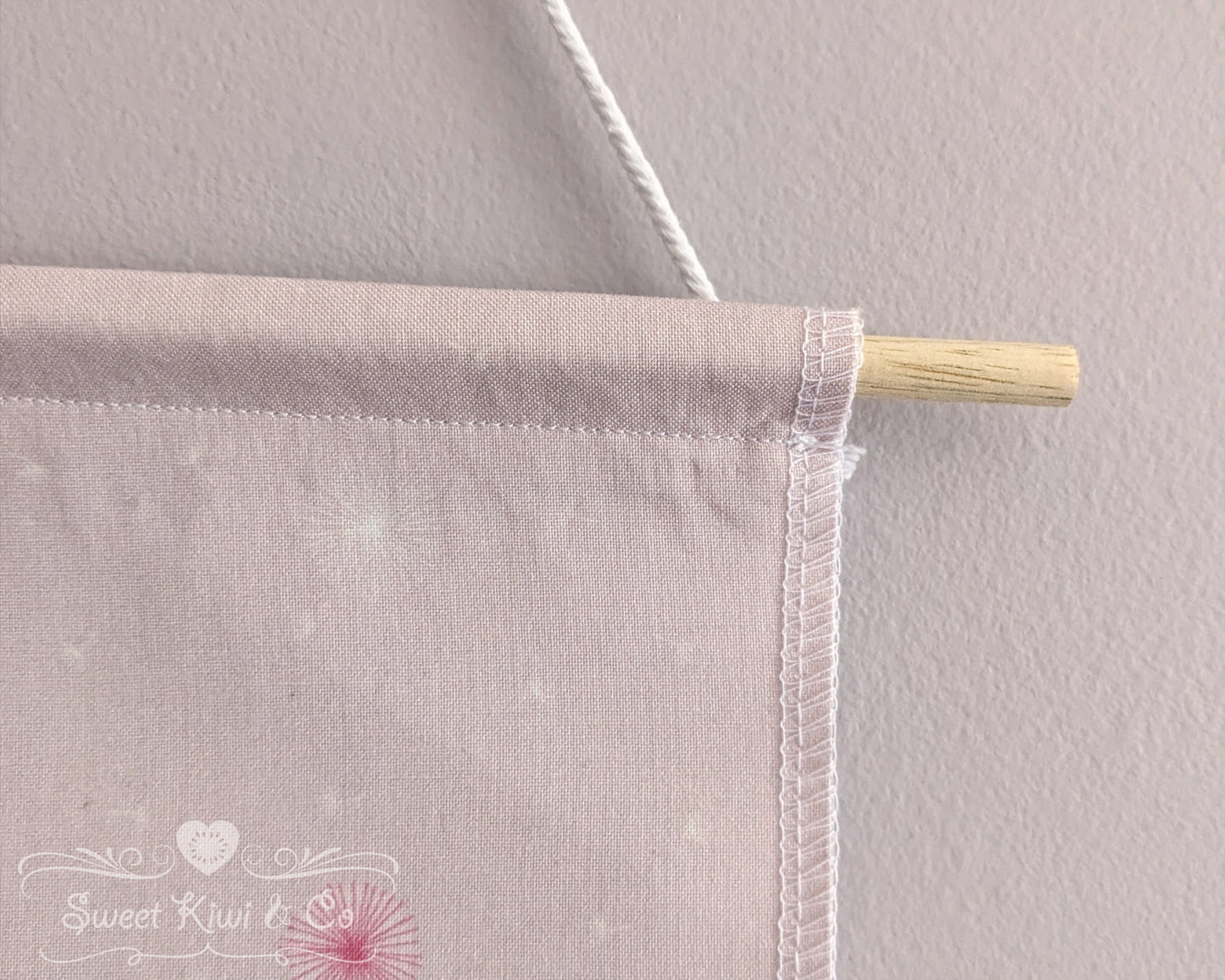 Cottage Fairy Garden - Fabric Pin Banner Display with Pompom Trim