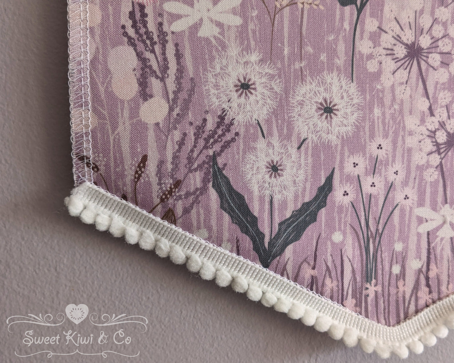 Cottage Fairy Garden - Fabric Pin Banner Display with Pompom Trim