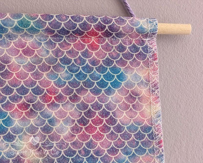 Glittery Mermaid Scales - Fabric Pin Banner Display with Pompom Trim