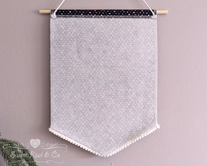 Navy Hearts - Fabric Pin Banner Display with Pompom Trim