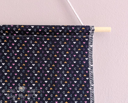 Navy Hearts - Fabric Pin Banner Display with Pompom Trim