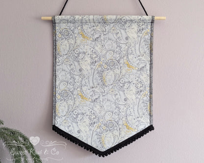 Pastel Paisley and Florals - Fabric Pin Banner Display with Pompom Trim