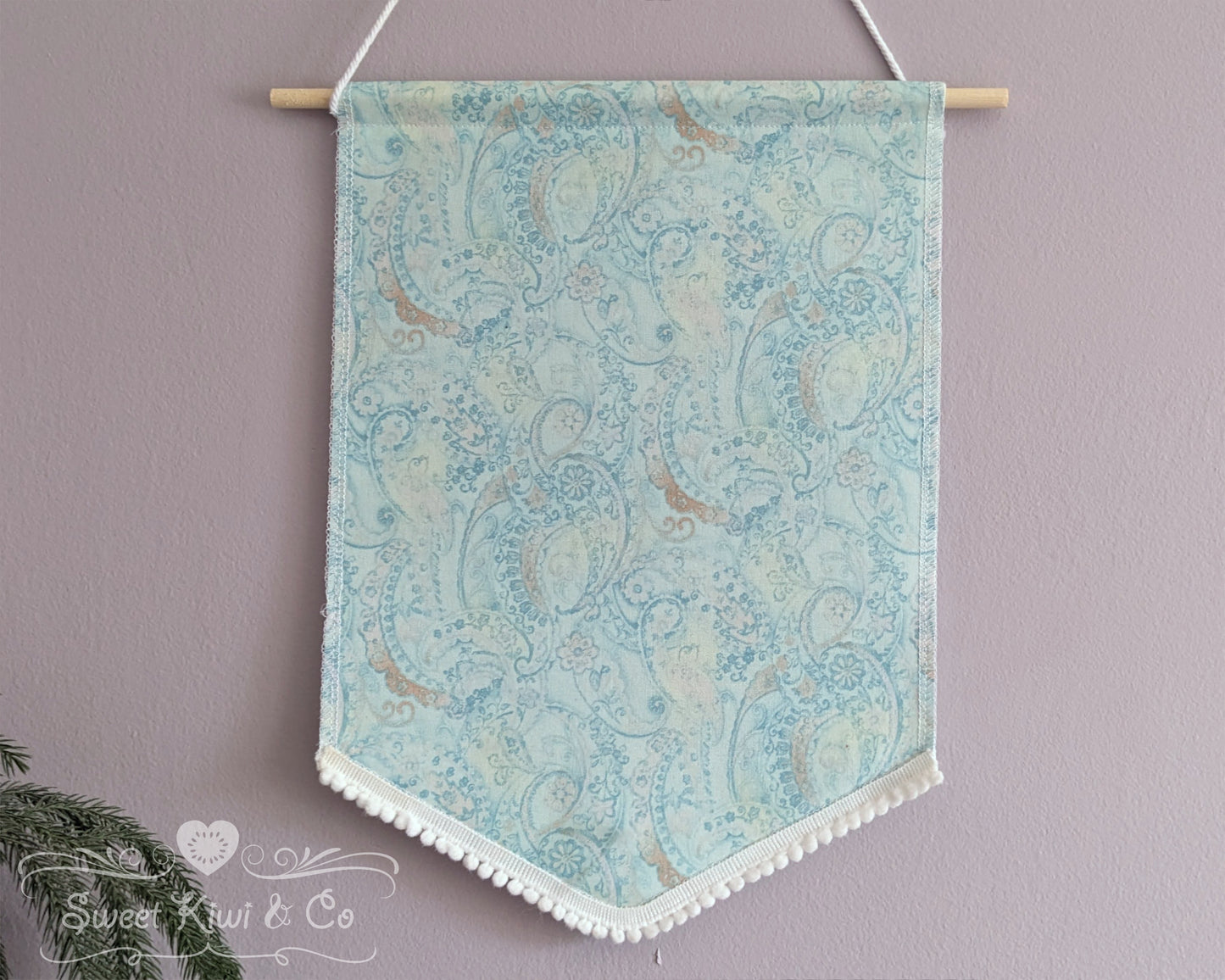 Pastel Paisley and Florals - Fabric Pin Banner Display with Pompom Trim