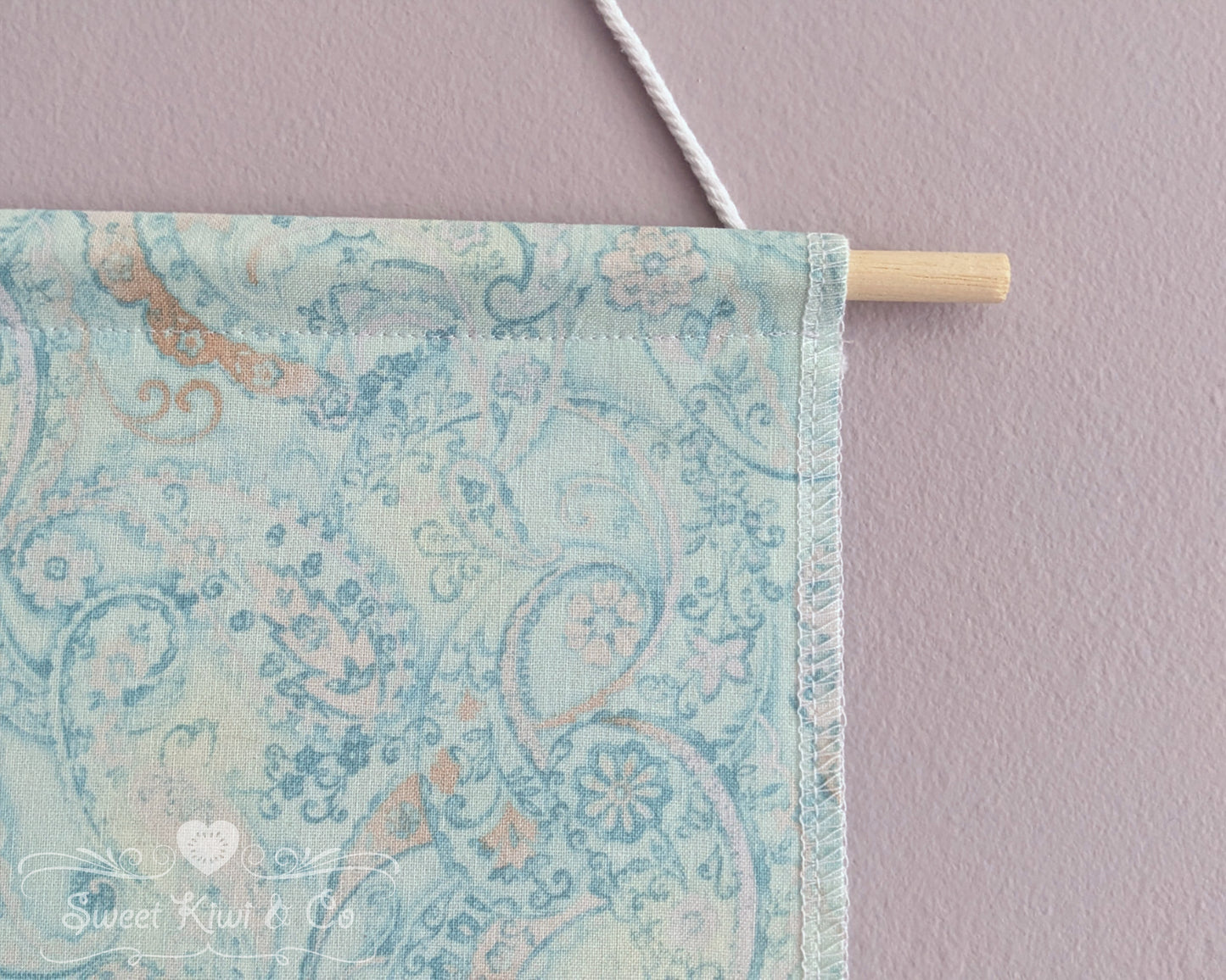 Pastel Paisley and Florals - Fabric Pin Banner Display with Pompom Trim