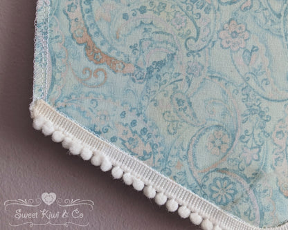 Pastel Paisley and Florals - Fabric Pin Banner Display with Pompom Trim