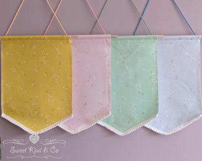 Pastel Bubbles- Fabric Pin Banner Display with Pompom Trim