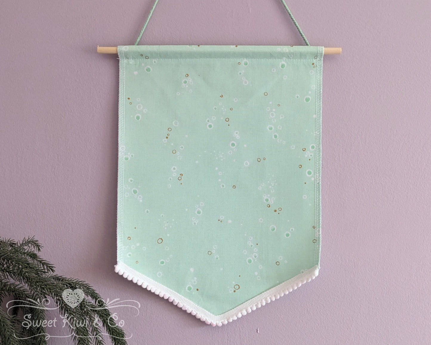 Pastel Bubbles- Fabric Pin Banner Display with Pompom Trim