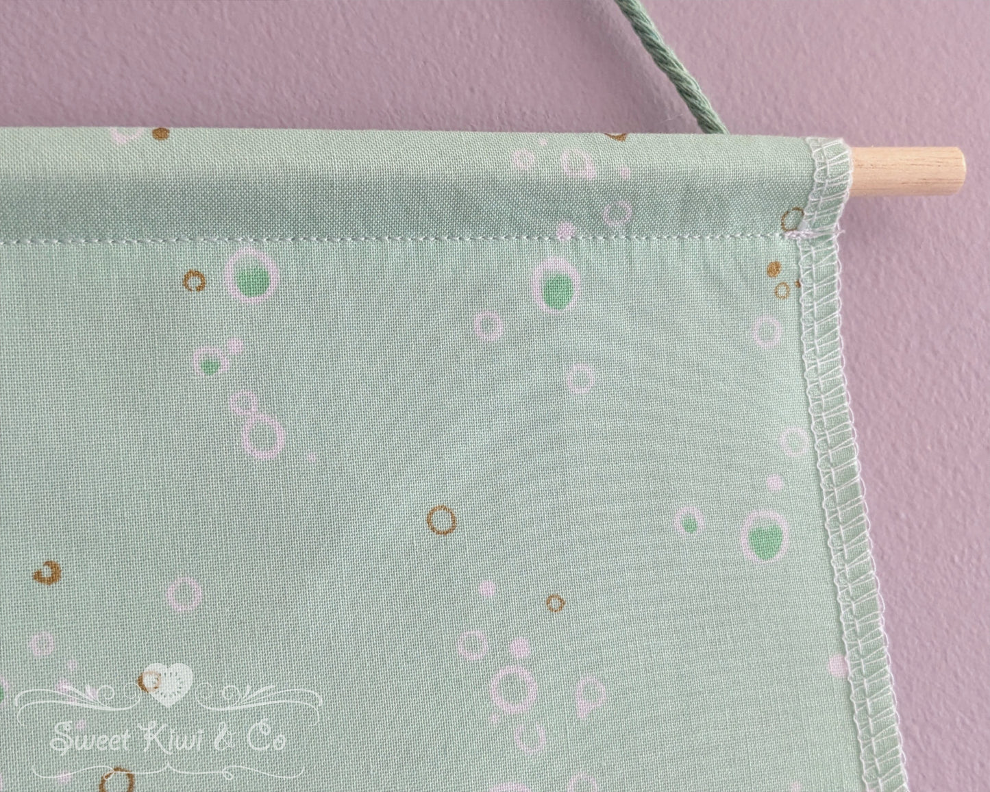 Pastel Bubbles- Fabric Pin Banner Display with Pompom Trim