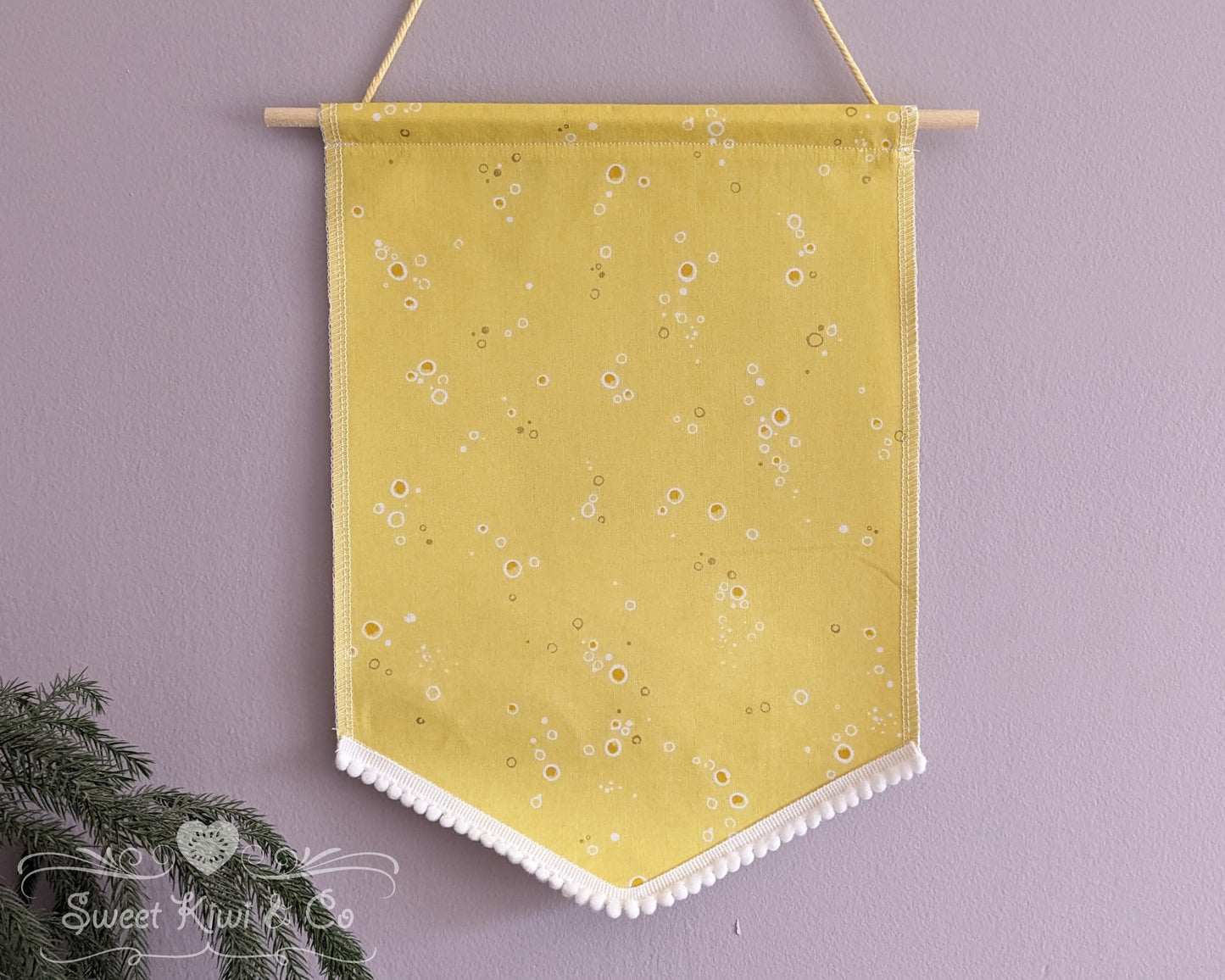 Pastel Bubbles- Fabric Pin Banner Display with Pompom Trim