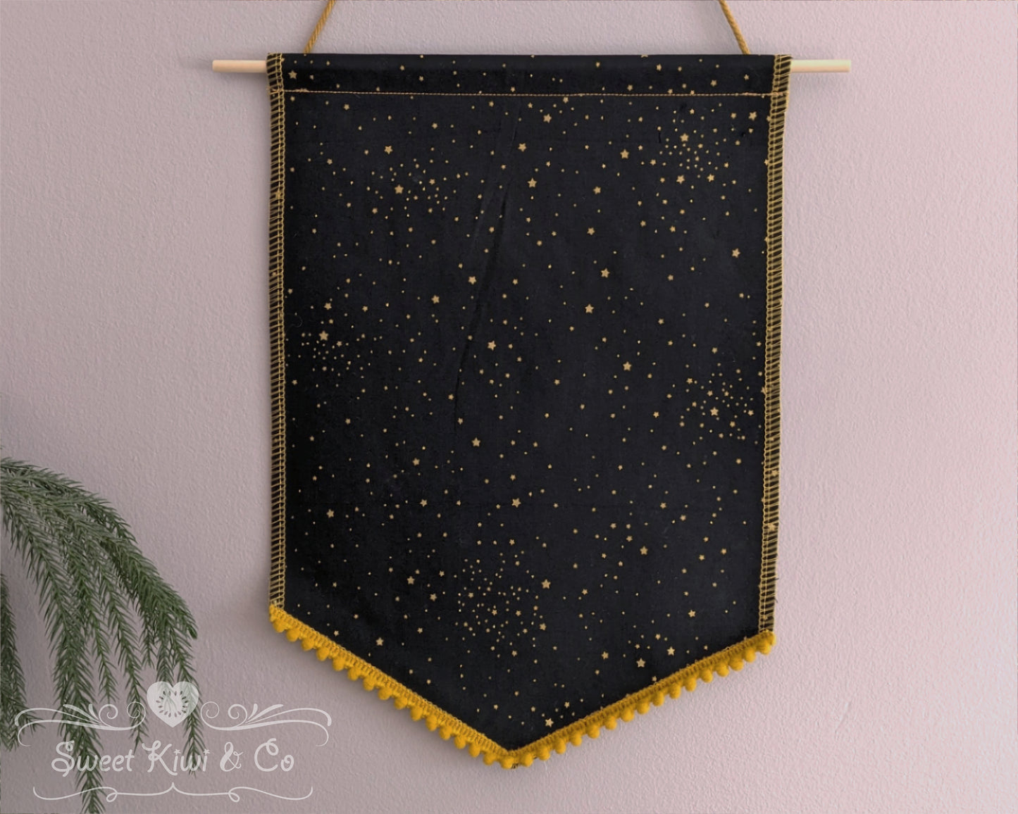 Midnight Starfall - Fabric Pin Banner Display with Pompom Trim