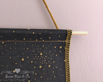 Midnight Starfall - Fabric Pin Banner Display with Pompom Trim