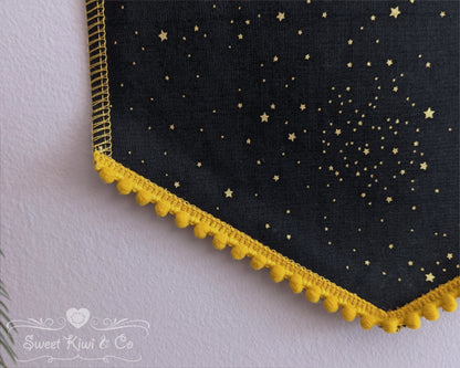 Midnight Starfall - Fabric Pin Banner Display with Pompom Trim