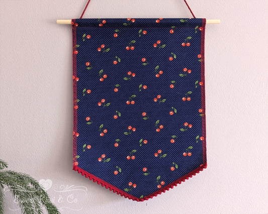 Vintage Cherry - Fabric Pin Banner Display with Pompom Trim