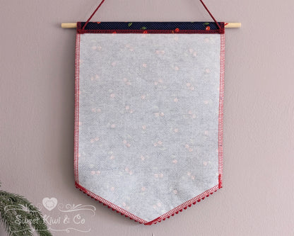 Vintage Cherry - Fabric Pin Banner Display with Pompom Trim