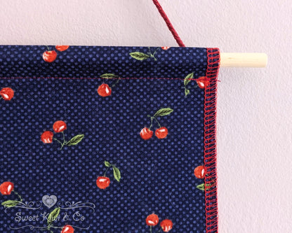 Vintage Cherry - Fabric Pin Banner Display with Pompom Trim