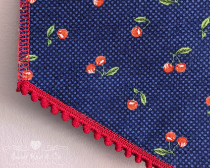 Vintage Cherry - Fabric Pin Banner Display with Pompom Trim